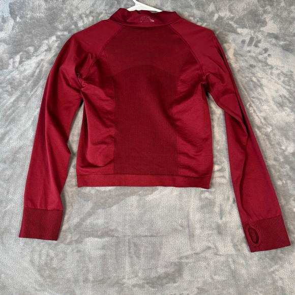 PINK Victoria's Secret Maroon Seamless Qtr Zip Pullover Thumbhole Cropped M/L - Picture 2 of 5